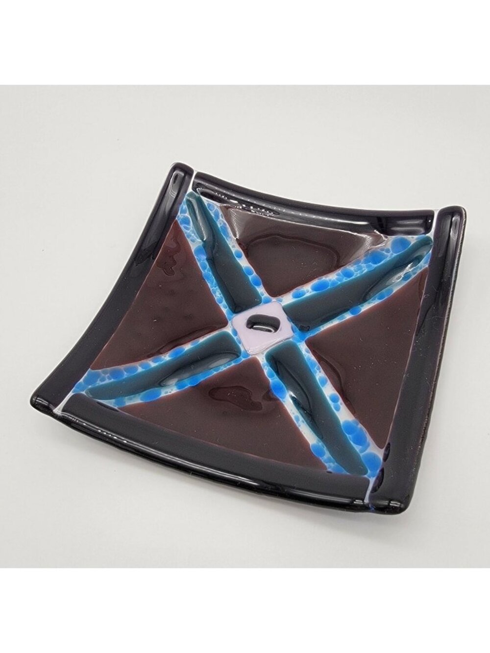 Kaleidoscope Pattern Fused Glass Square Dish